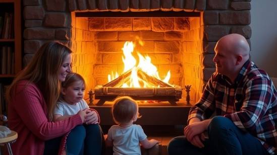 Cozy family togetherness by the fireplace, creating warm memories.
